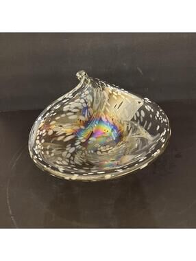 Hand Blown Art Glass Bowl Iridescent Multicolor Abstract Bowl Gorgeous 11.5” W